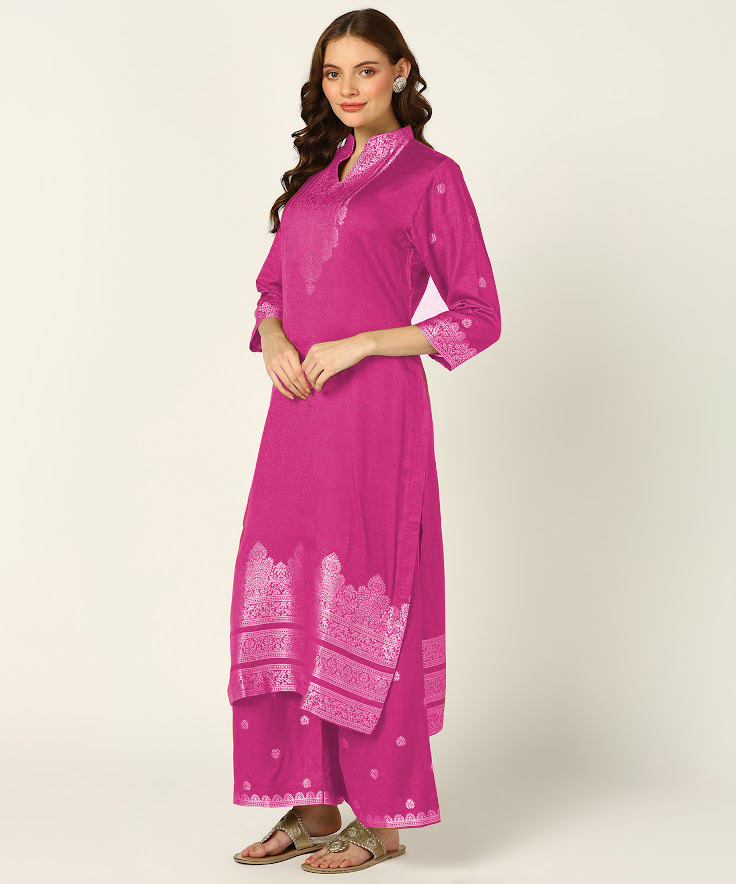 Jayri Women's Woolen Unstitched Kurta & Palazzo Zari Design Suit Material with Shawl/Stole for Winter Pantone