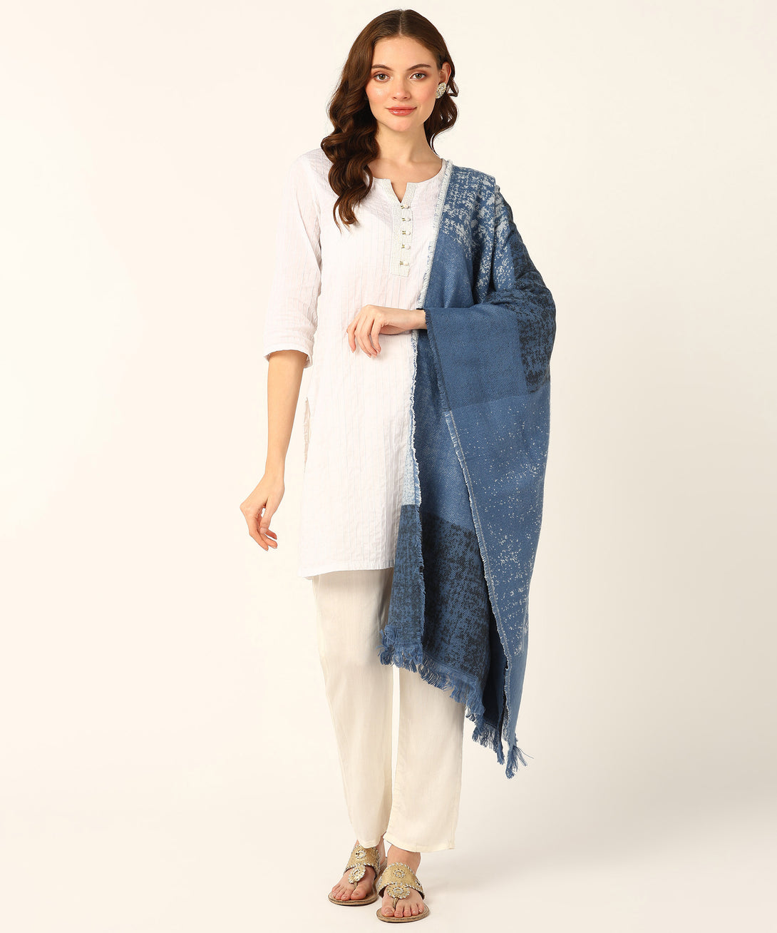 Jayri 100% Soft Woolen Women's Stole Winter Round Stoles Metallic Blue