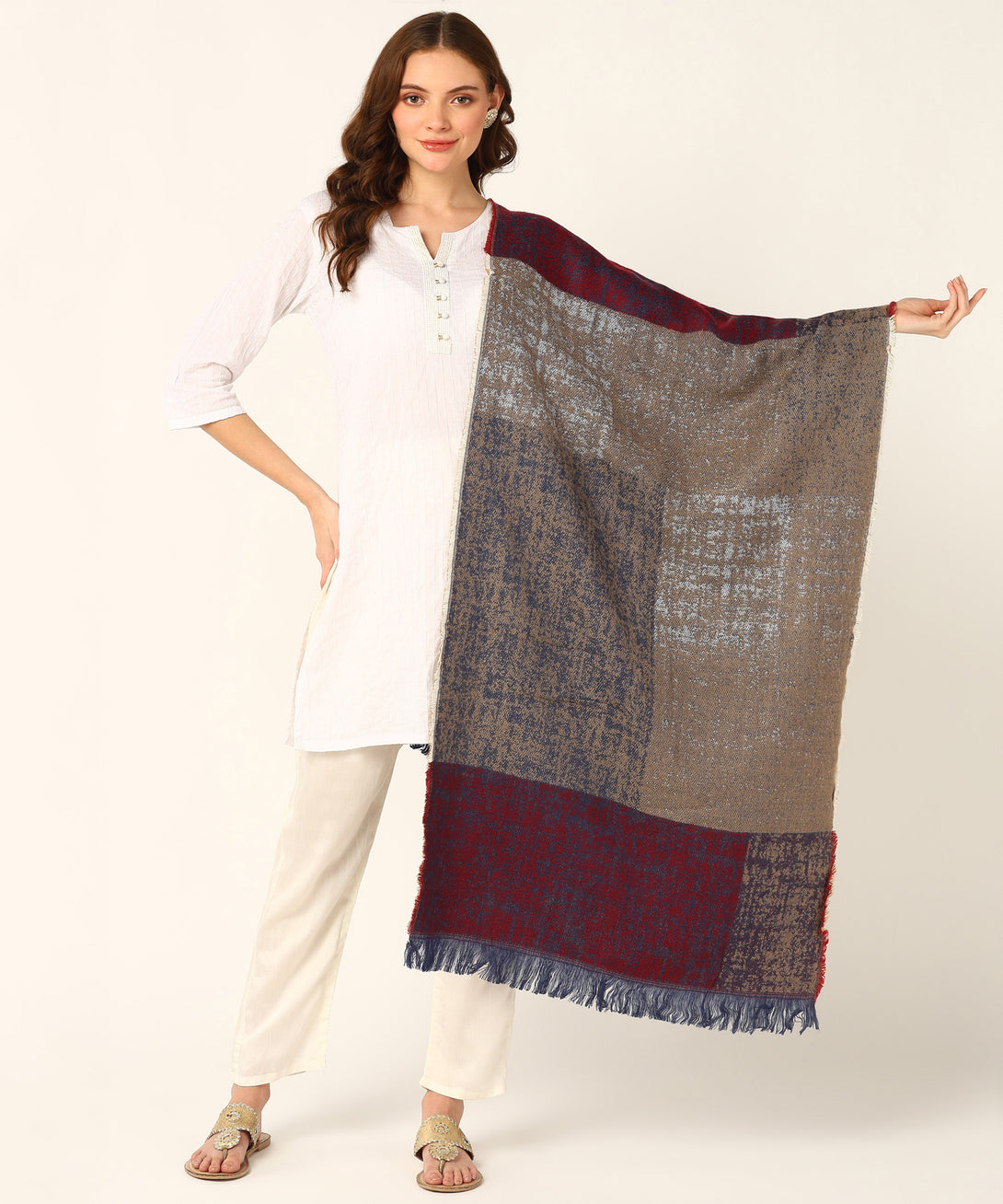 Jayri 100% Soft Woolen Women's Stole Winter Round Stoles, Red blue