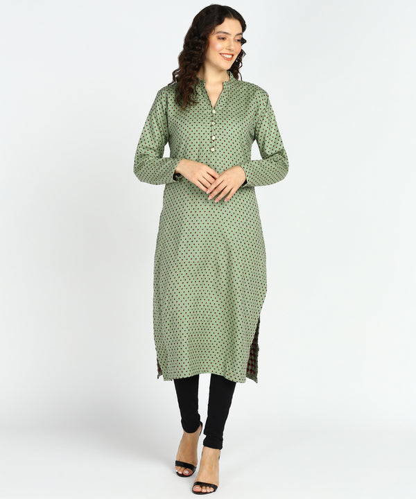 Jayri Women's Pure Woolen Long Kurti with Pockets for Winters (X-Large, Pastel Green)