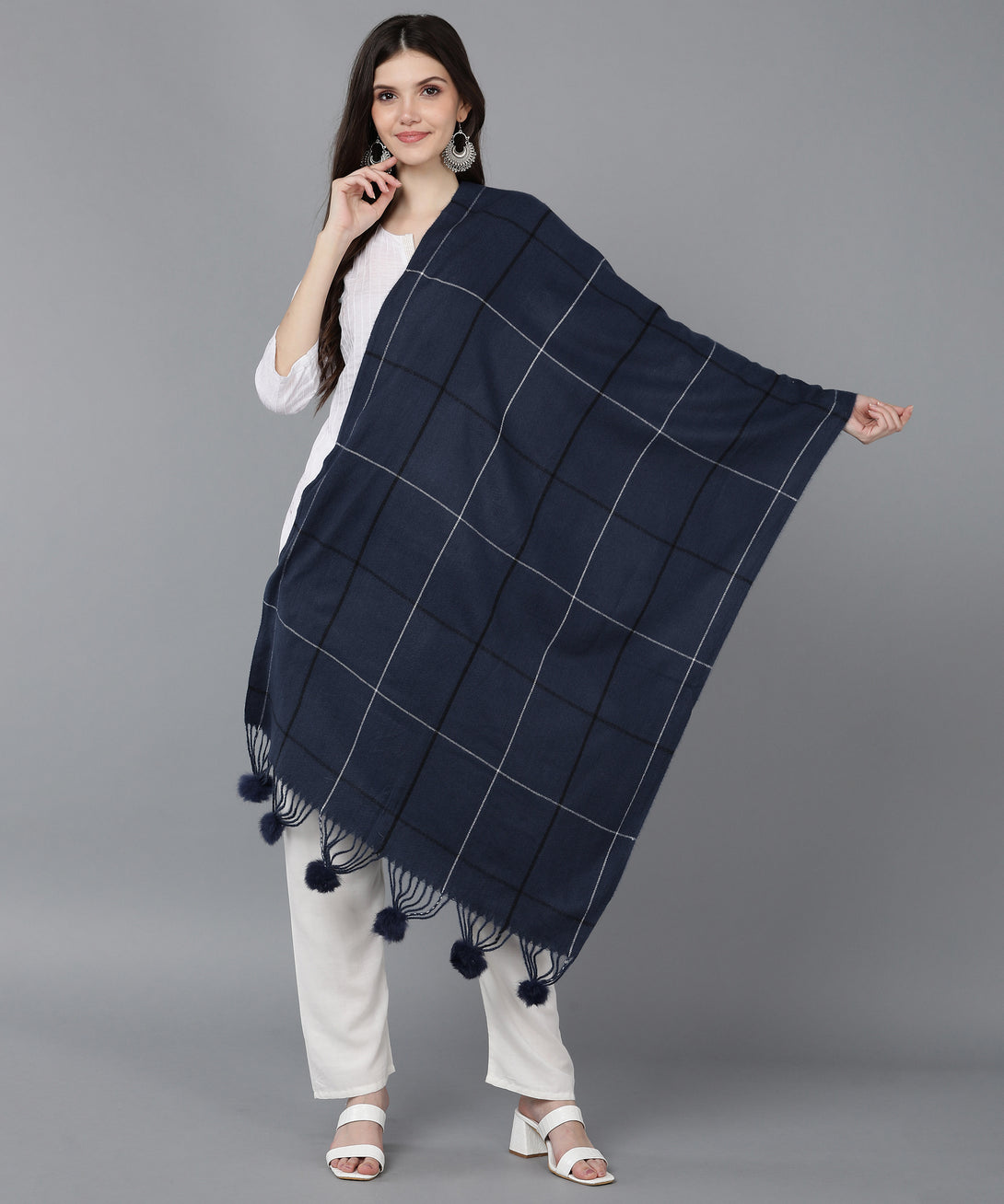 Jayri 100% Soft Woolen Women's Stole Winter Round Stoles, Black