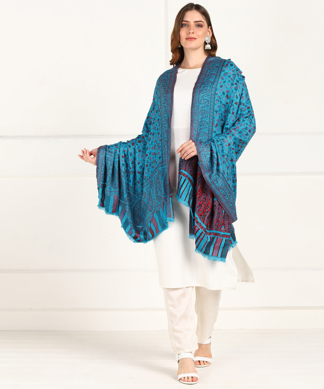 Jayri Women Pure Wool Shawl| Shawl For Women| Warm Woolen Winters Styles Maximum Blue