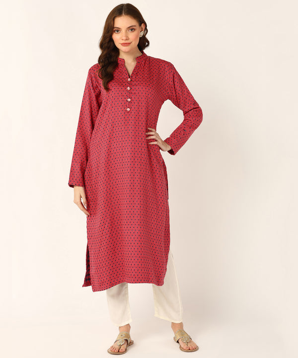 Jayri Women's Pure Woolen Long Kurti with Pockets for Winters (X-Large, Indian Red)
