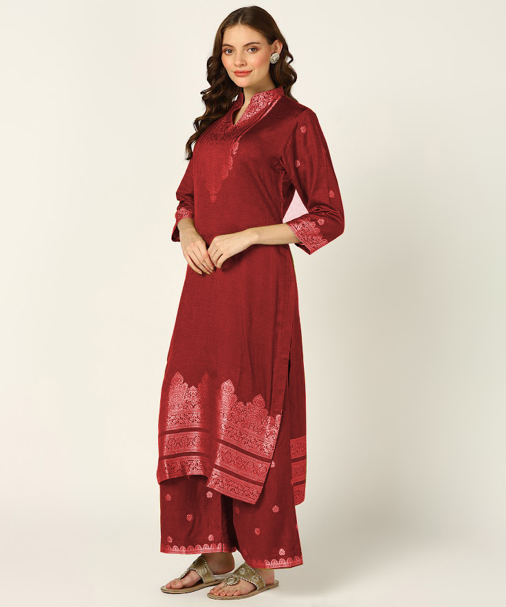 Jayri Women's Woolen Unstitched Kurta & Palazzo Zari Design Suit Material with Shawl/Stole for Winter Pantone