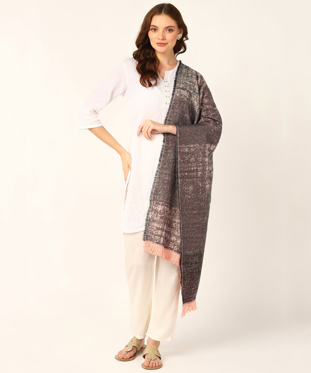 Jayri 100% Soft Woolen Women's Stole Winter Round Stoles, Red blue