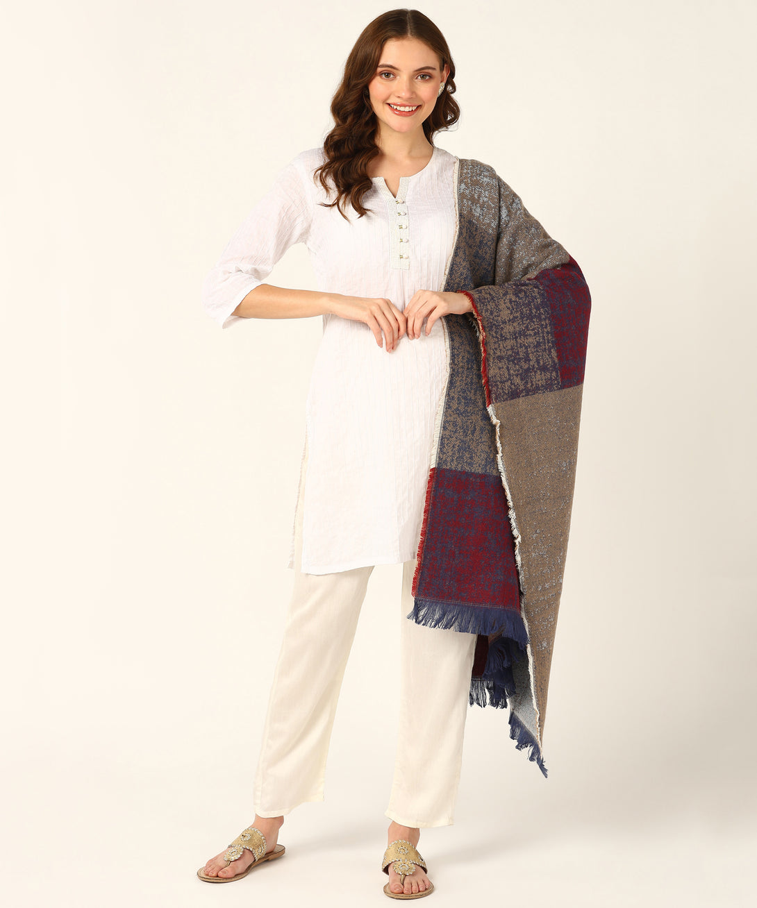 Jayri 100% Soft Woolen Women's Stole Winter Round Stoles, Red blue