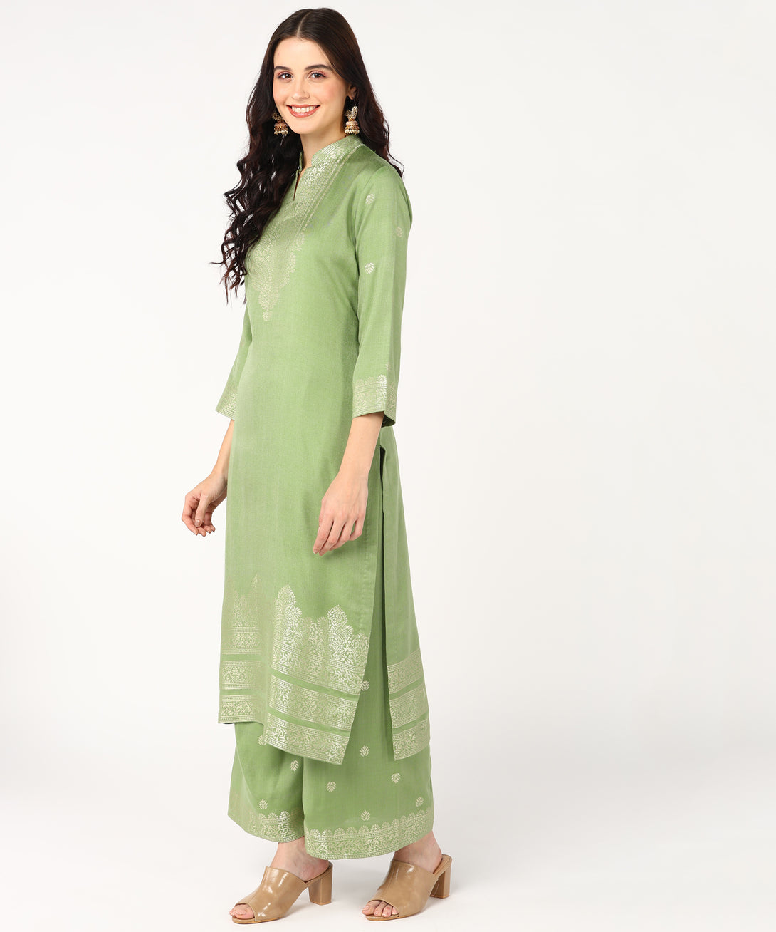 Jayri Women's Woolen Unstitched Kurta & Palazzo Zari Design Suit Material with Shawl/Stole for Winter University Of California Gold