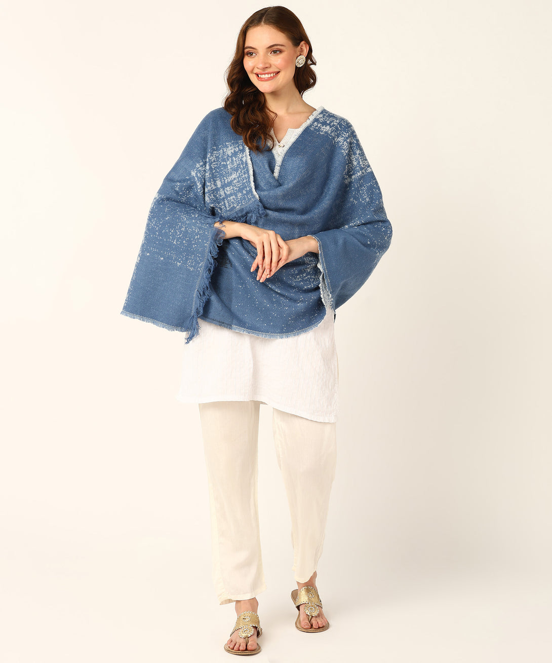 Jayri 100% Soft Woolen Women's Stole Winter Round Stoles Metallic Blue