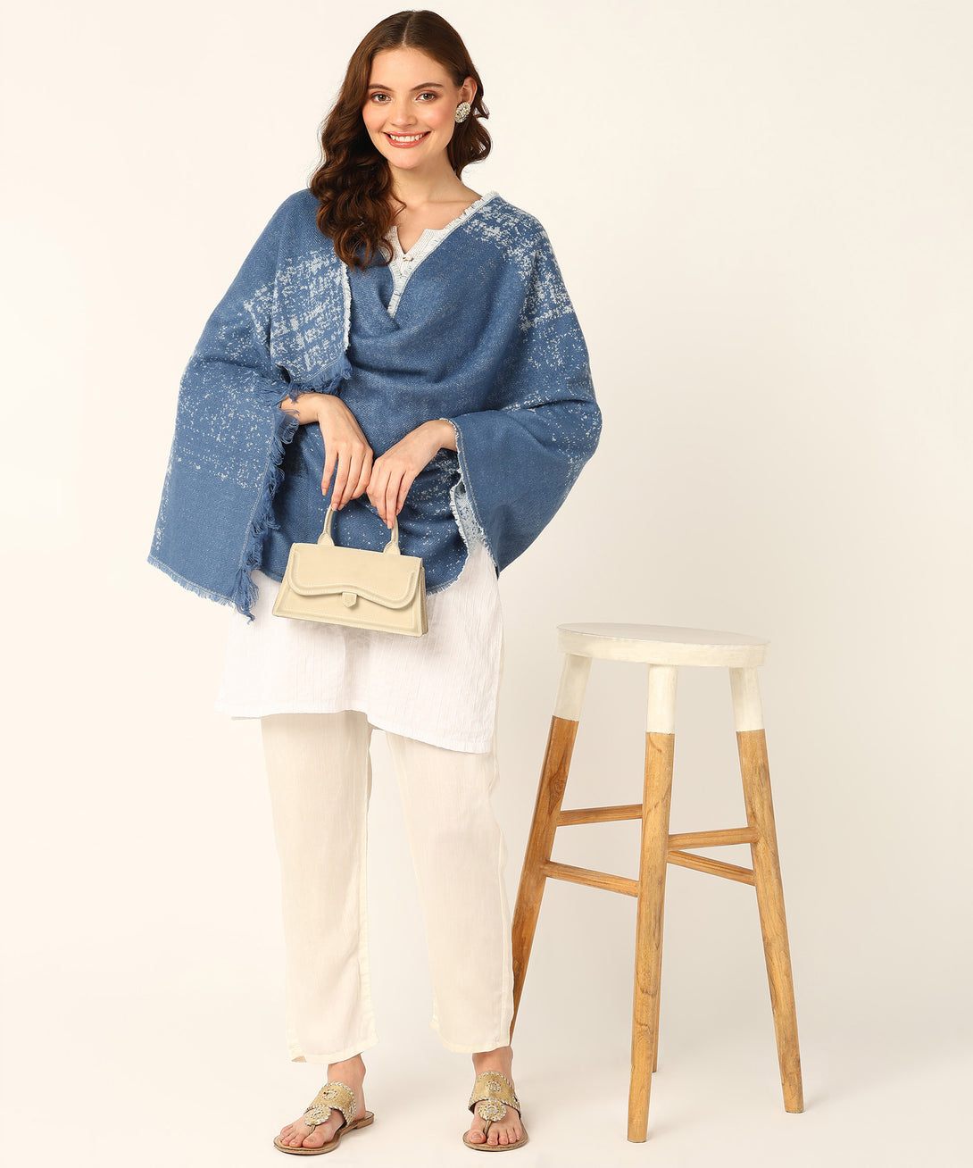 Jayri 100% Soft Woolen Women's Stole Winter Round Stoles Metallic Blue