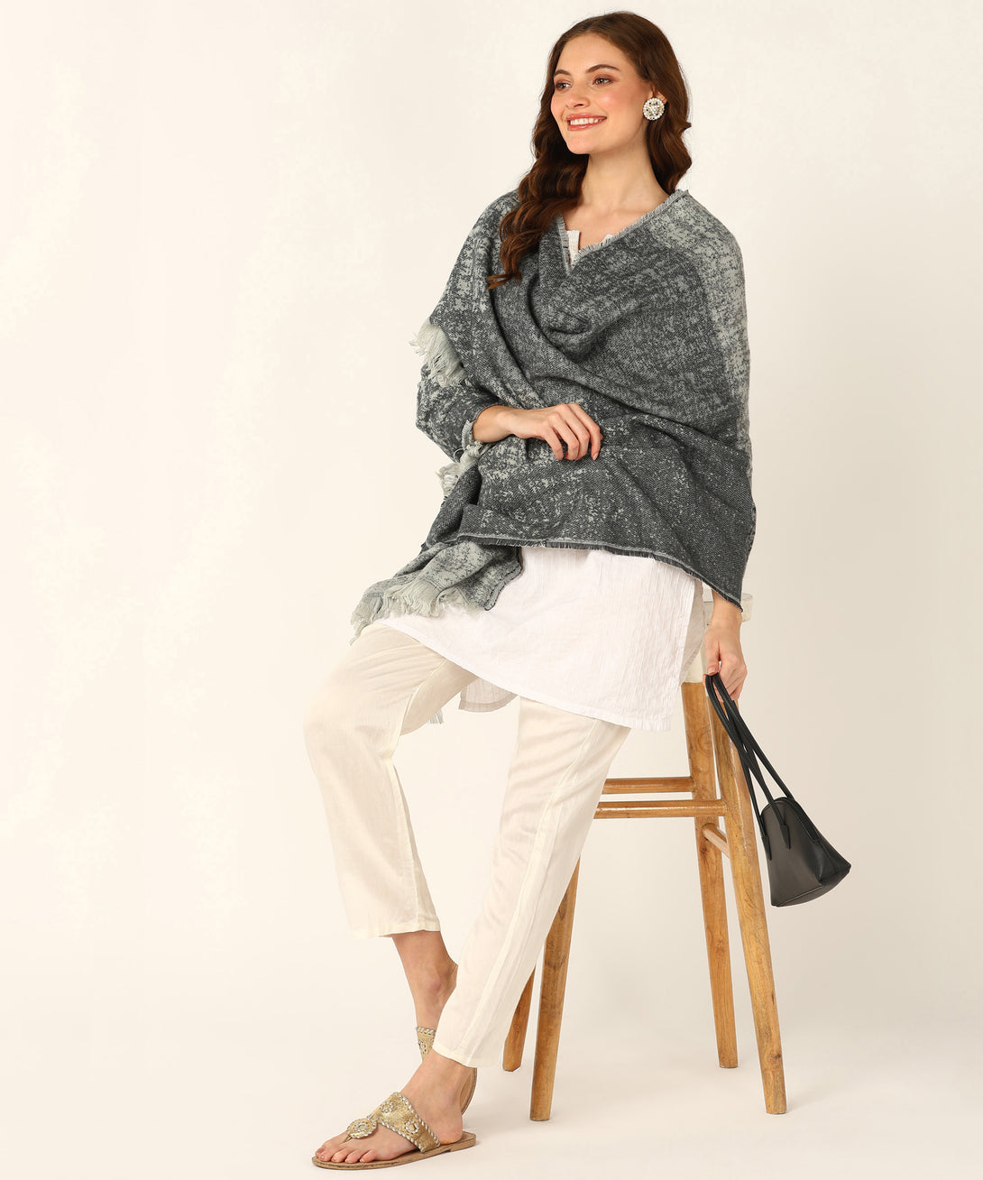 Jayri 100% Soft Woolen Women's Stole Winter Round Stoles, Red blue