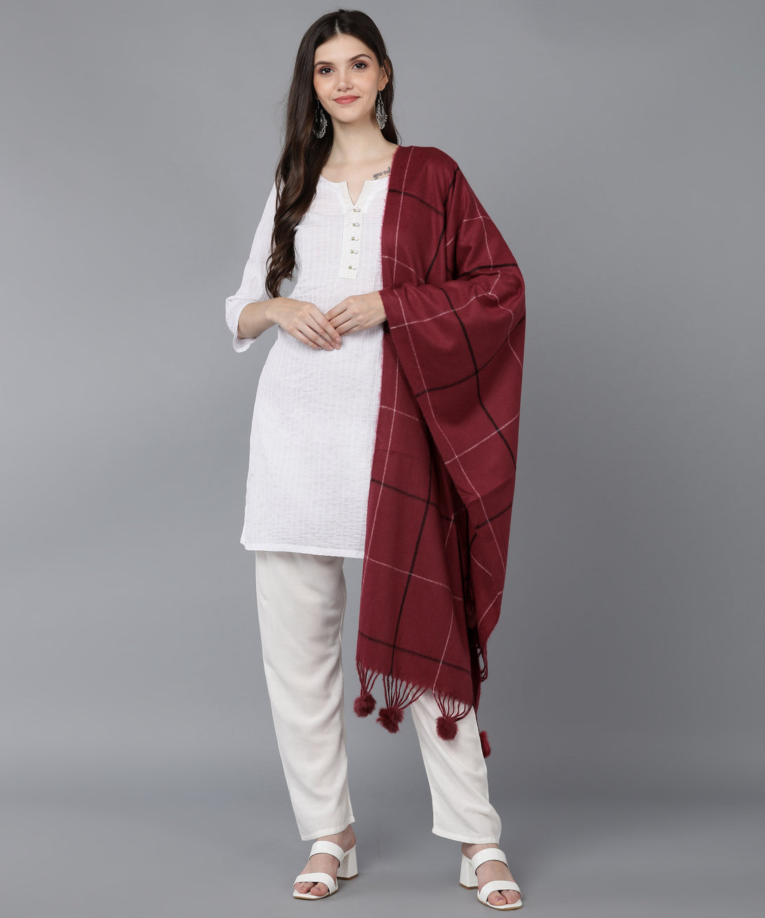 Jayri 100% Soft Woolen Women's Stole Winter Round Stoles Maroon