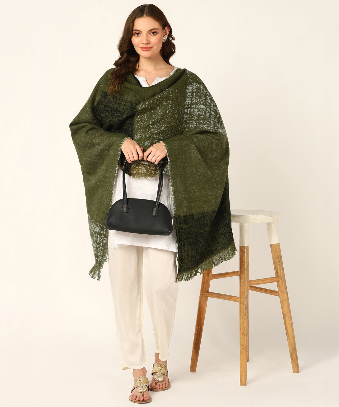 Jayri 100% Soft Woolen Women's Stole Winter Round Stoles Metallic Blue