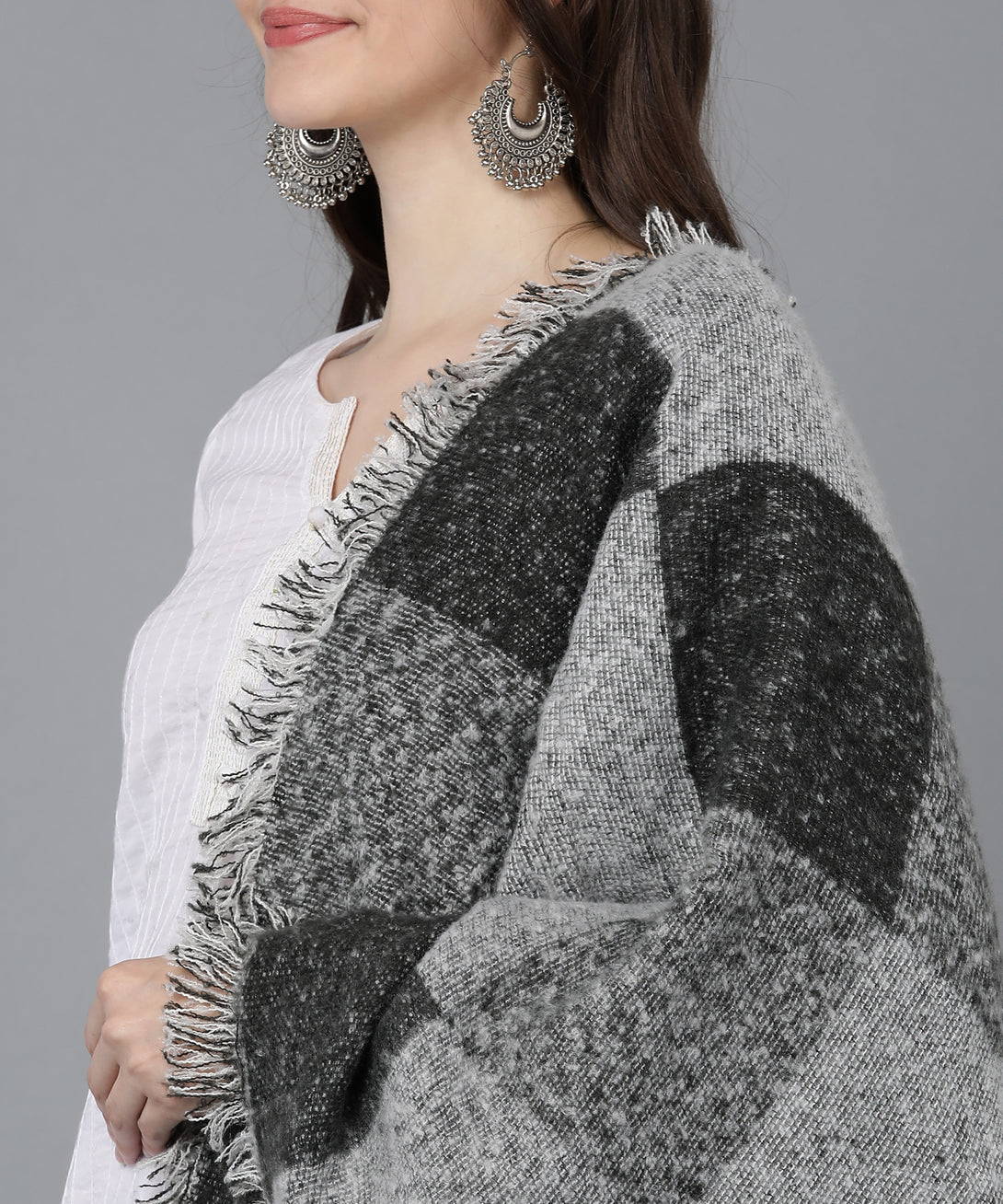 Jayri 100% Soft Woolen Women's Stole Winter Round Stoles Aqua Pattern