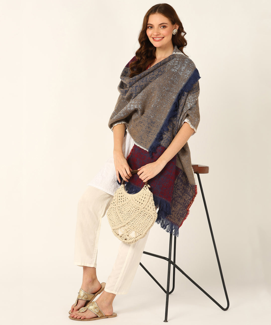 Jayri 100% Soft Woolen Women's Stole Winter Round Stoles, Red blue