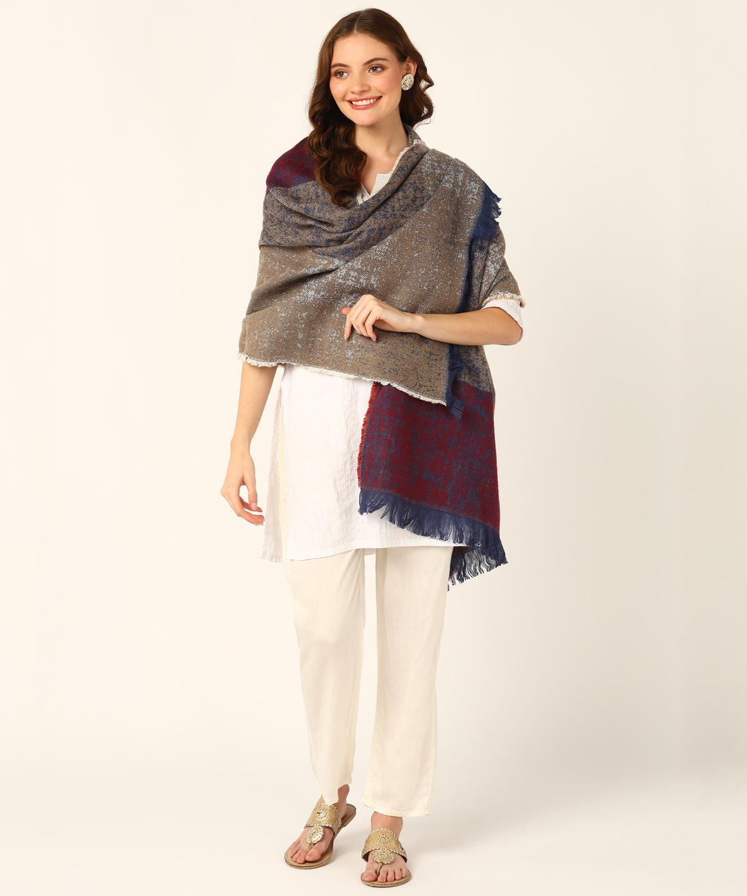 Jayri 100% Soft Woolen Women's Stole Winter Round Stoles, Red blue