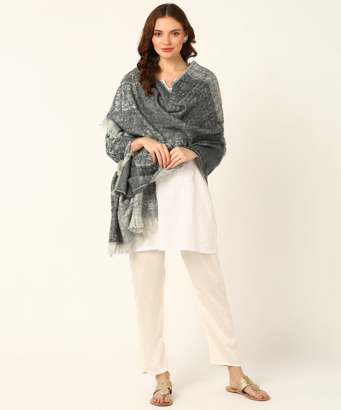 Jayri 100% Soft Woolen Women's Stole Winter Round Stoles, Red blue