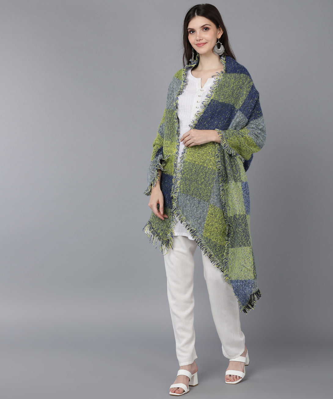 Jayri 100% Soft Woolen Women's Stole Winter Round Stoles Aqua Pattern