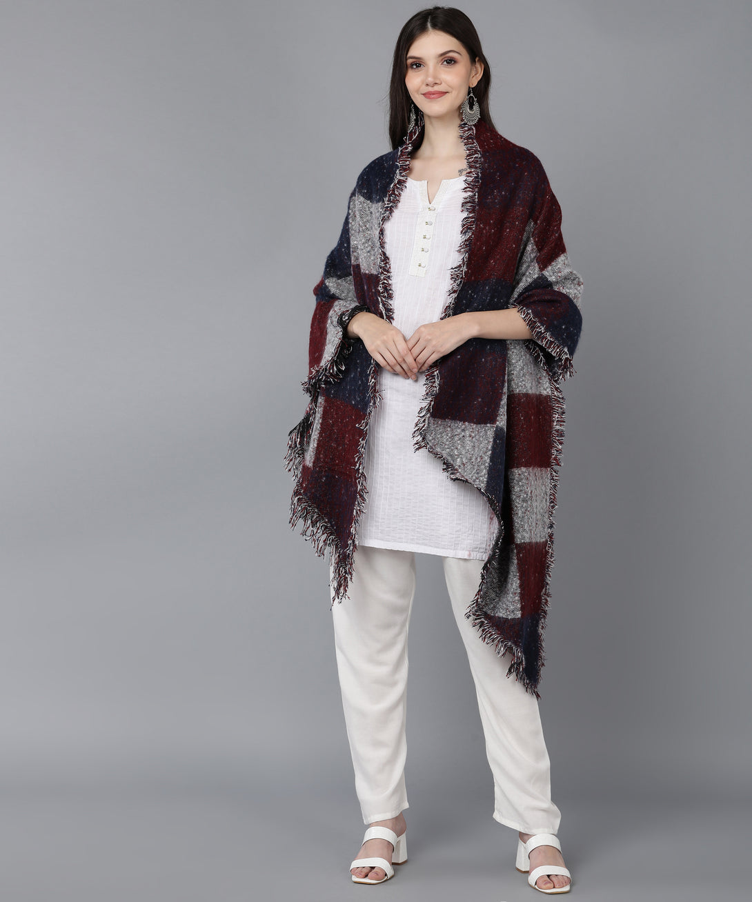 Jayri 100% Soft Woolen Women's Stole Winter Round Stoles Light Grey