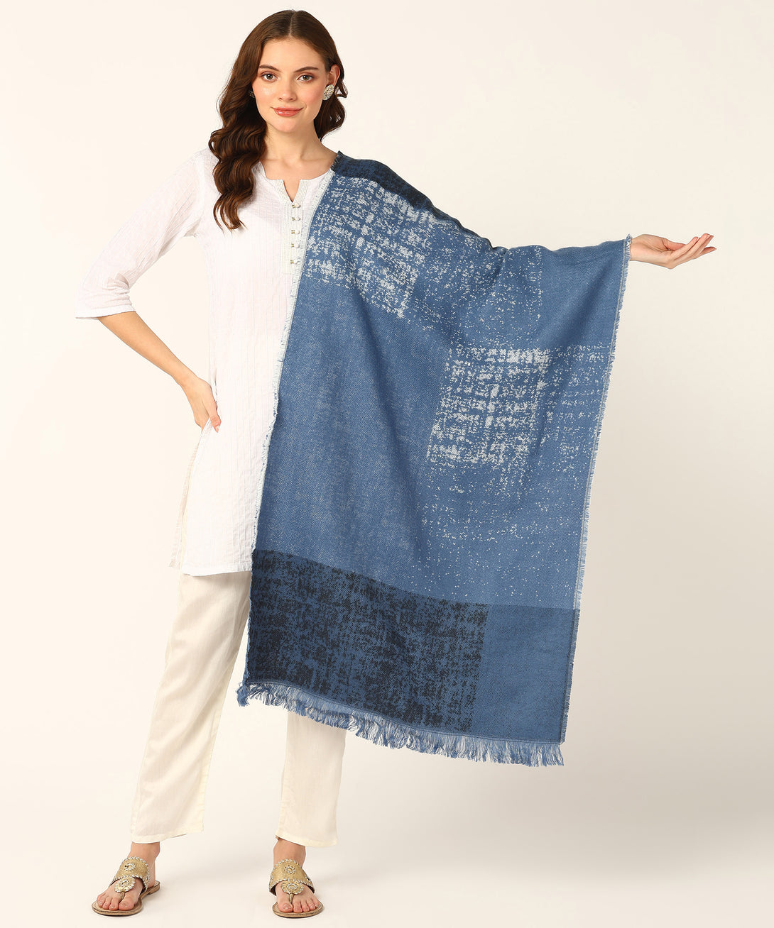 Jayri 100% Soft Woolen Women's Stole Winter Round Stoles Metallic Blue