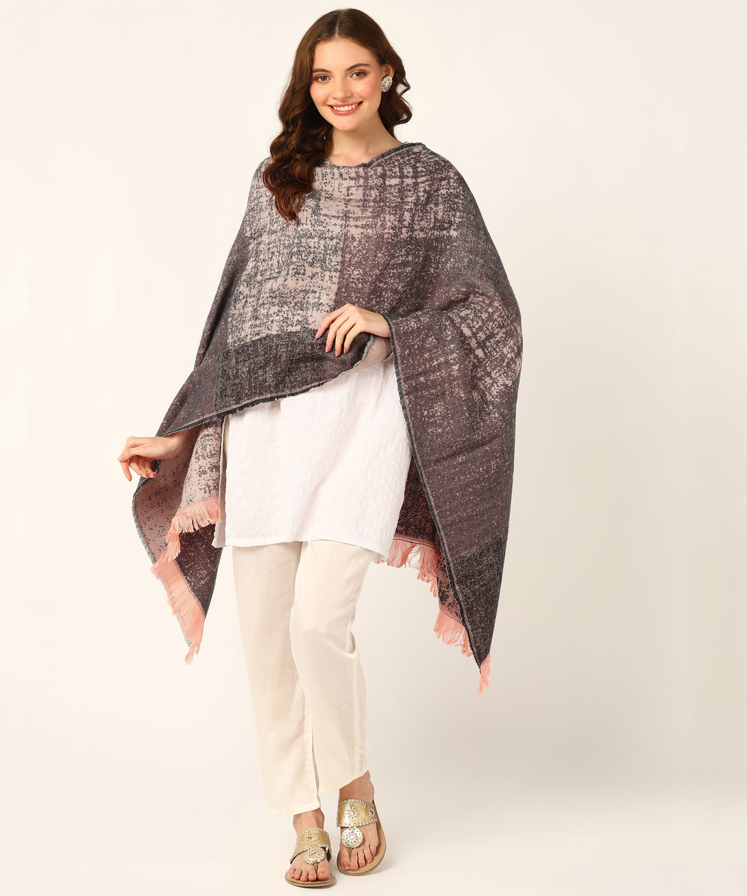 Jayri 100% Soft Woolen Women's Stole Winter Round Stoles, Red blue