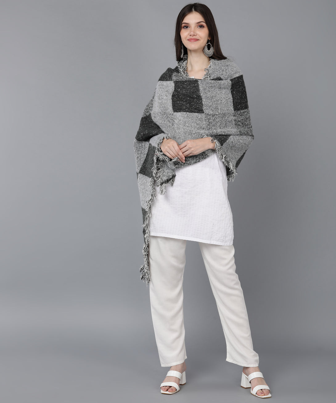 Jayri 100% Soft Woolen Women's Stole Winter Round Stoles Aqua Pattern