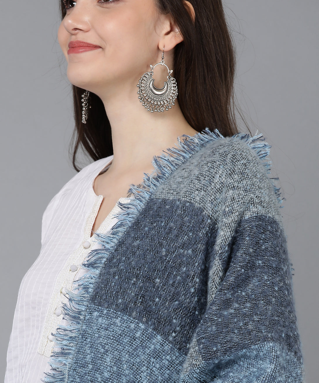 Jayri 100% Soft Woolen Women's Stole Winter Round Stoles Aqua Pattern