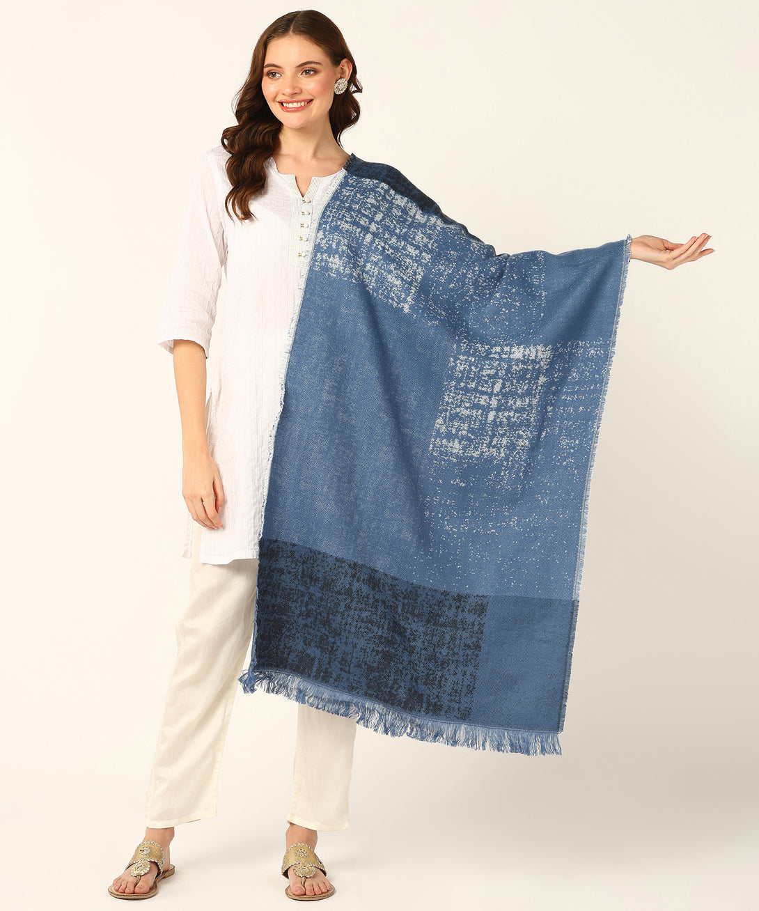 Jayri 100% Soft Woolen Women's Stole Winter Round Stoles Metallic Blue