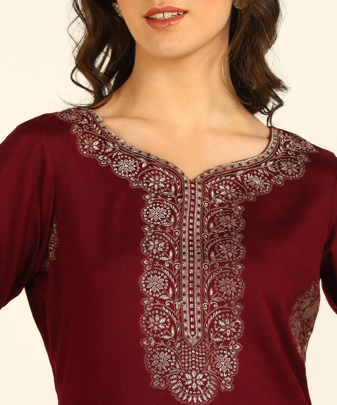 Jayri Women's Woolen Unstitched Kurta & Palazzo Zari Design Suit Material with Shawl/Stole for Winter Pastel Green