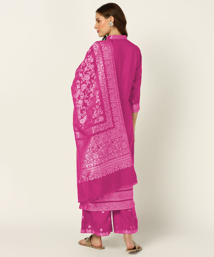 Jayri Women's Woolen Unstitched Kurta & Palazzo Zari Design Suit Material with Shawl/Stole for Winter Pantone