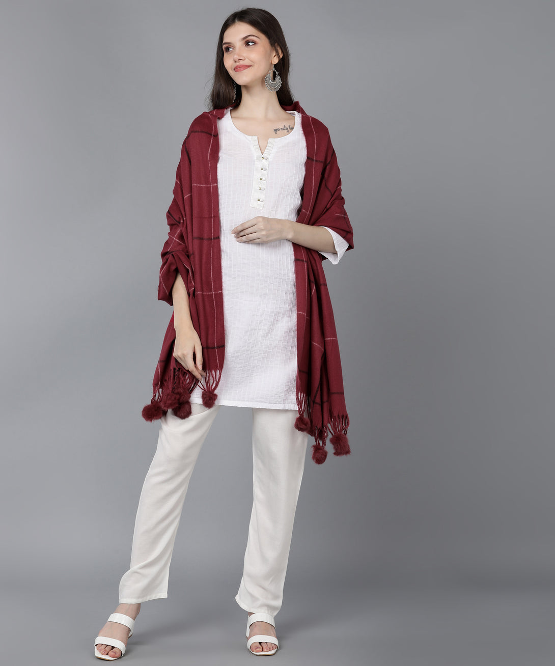 Jayri 100% Soft Woolen Women's Stole Winter Round Stoles Maroon