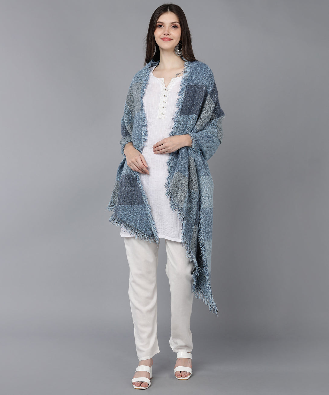 Jayri 100% Soft Woolen Women's Stole Winter Round Stoles Aqua Pattern