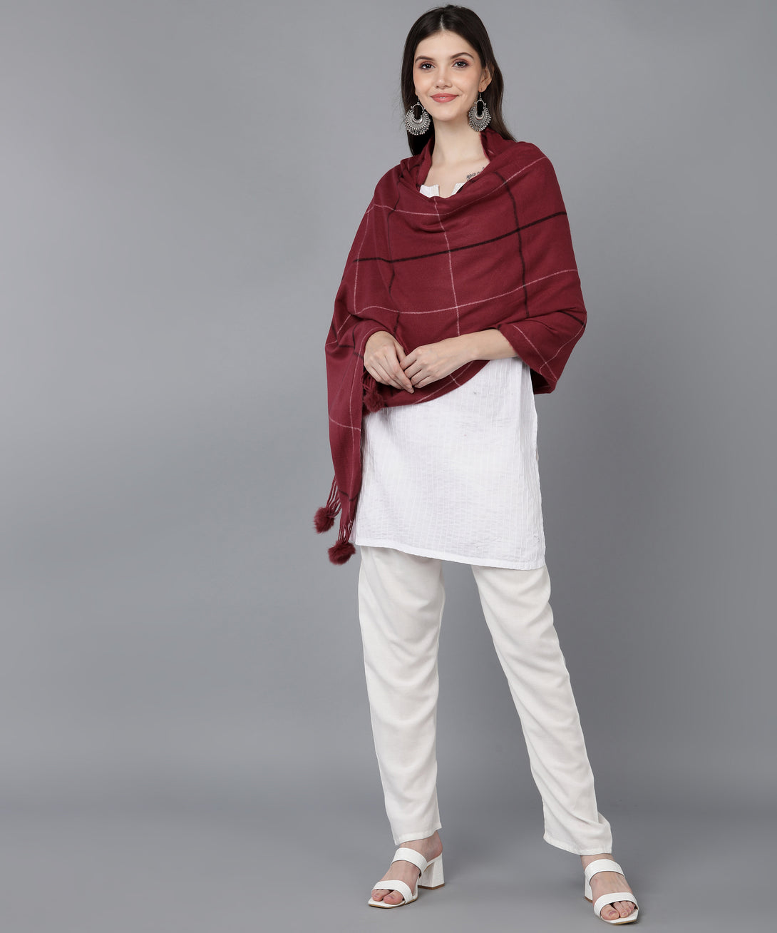 Jayri 100% Soft Woolen Women's Stole Winter Round Stoles Maroon