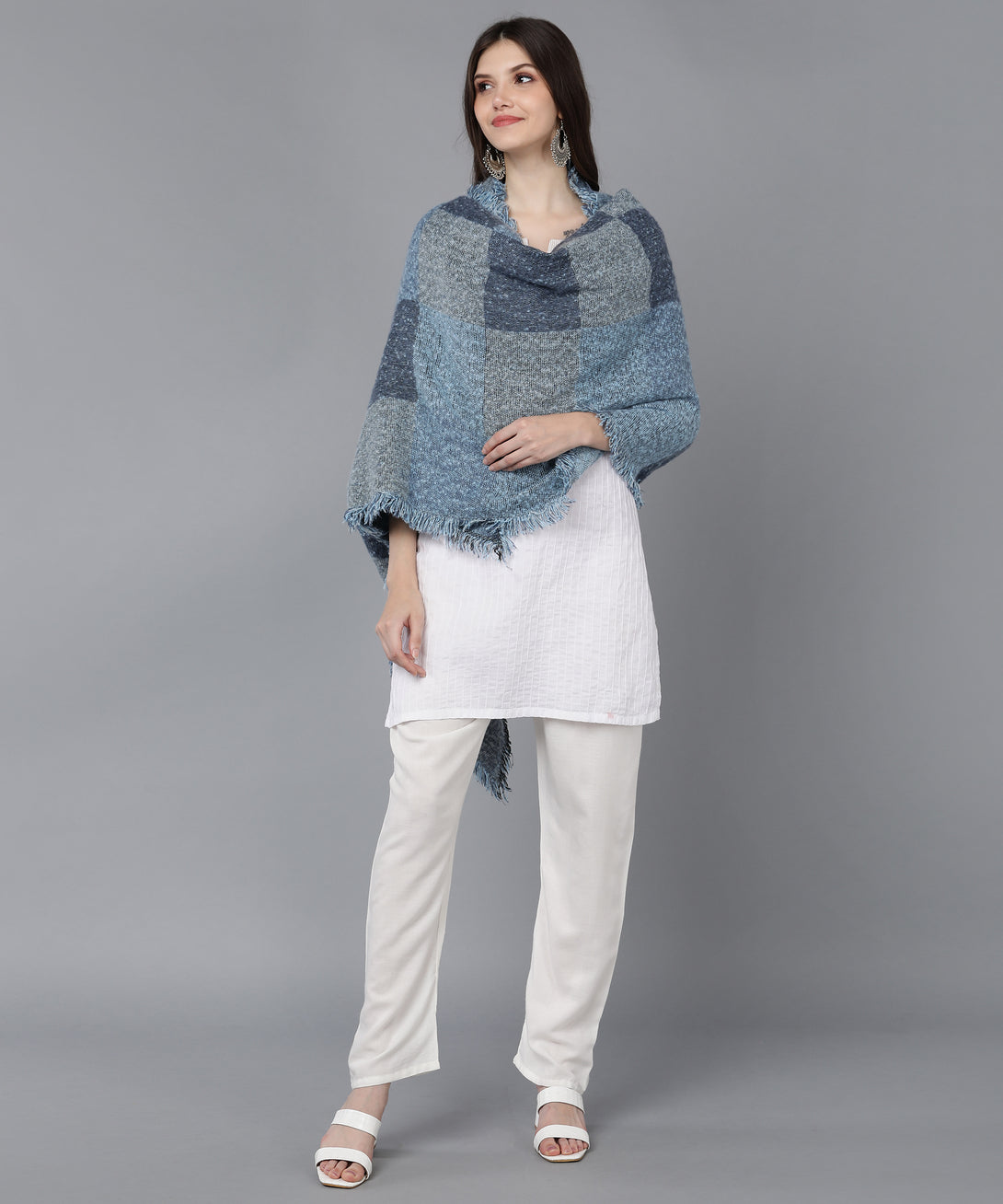 Jayri 100% Soft Woolen Women's Stole Winter Round Stoles Aqua Pattern