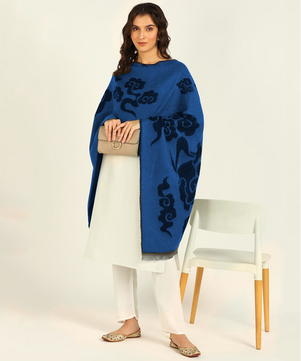 Jayri 100% Soft Woolen Women's Stole Winter Round, Blue