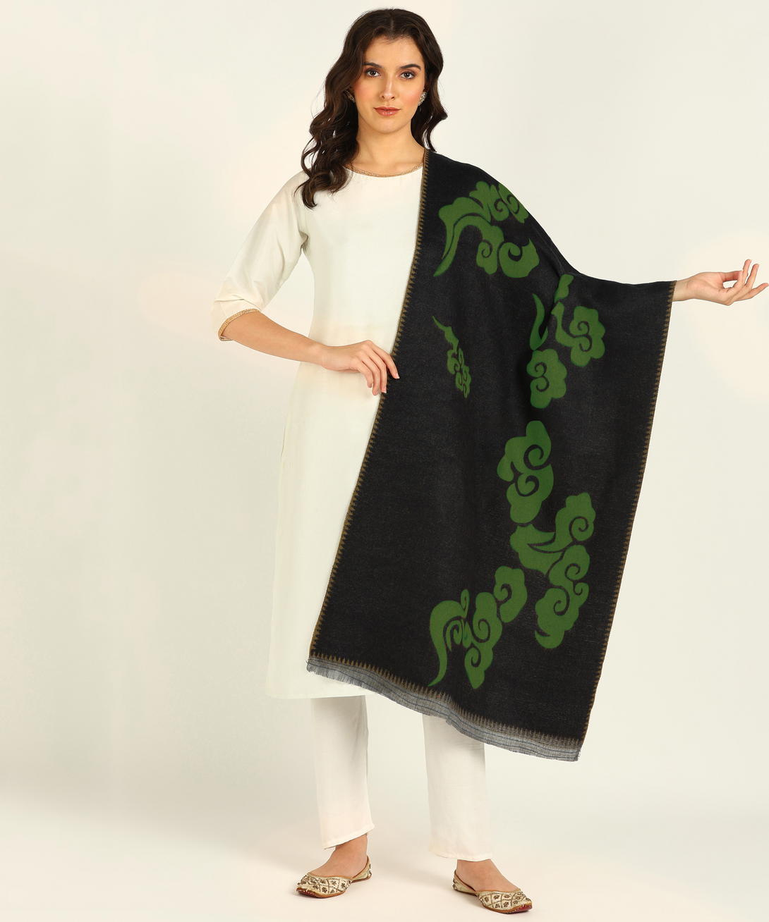 Jayri 100% Soft Woolen Women's Stole Winter Round Stoles, Green