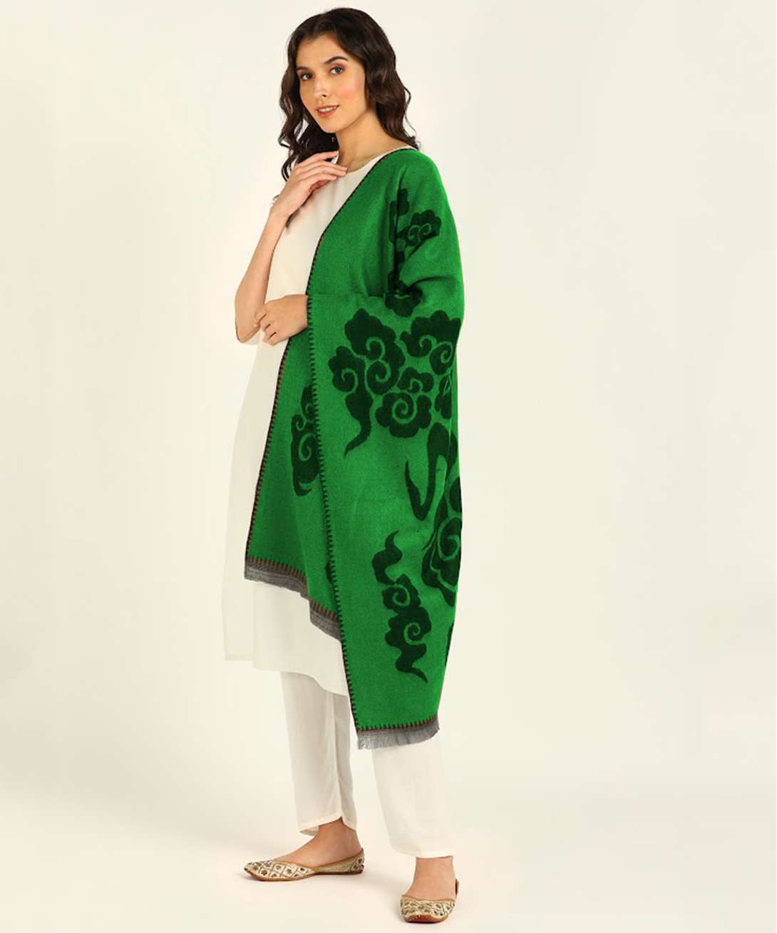 Jayri 100% Soft Woolen Women's Stole Winter Round Stoles, Green