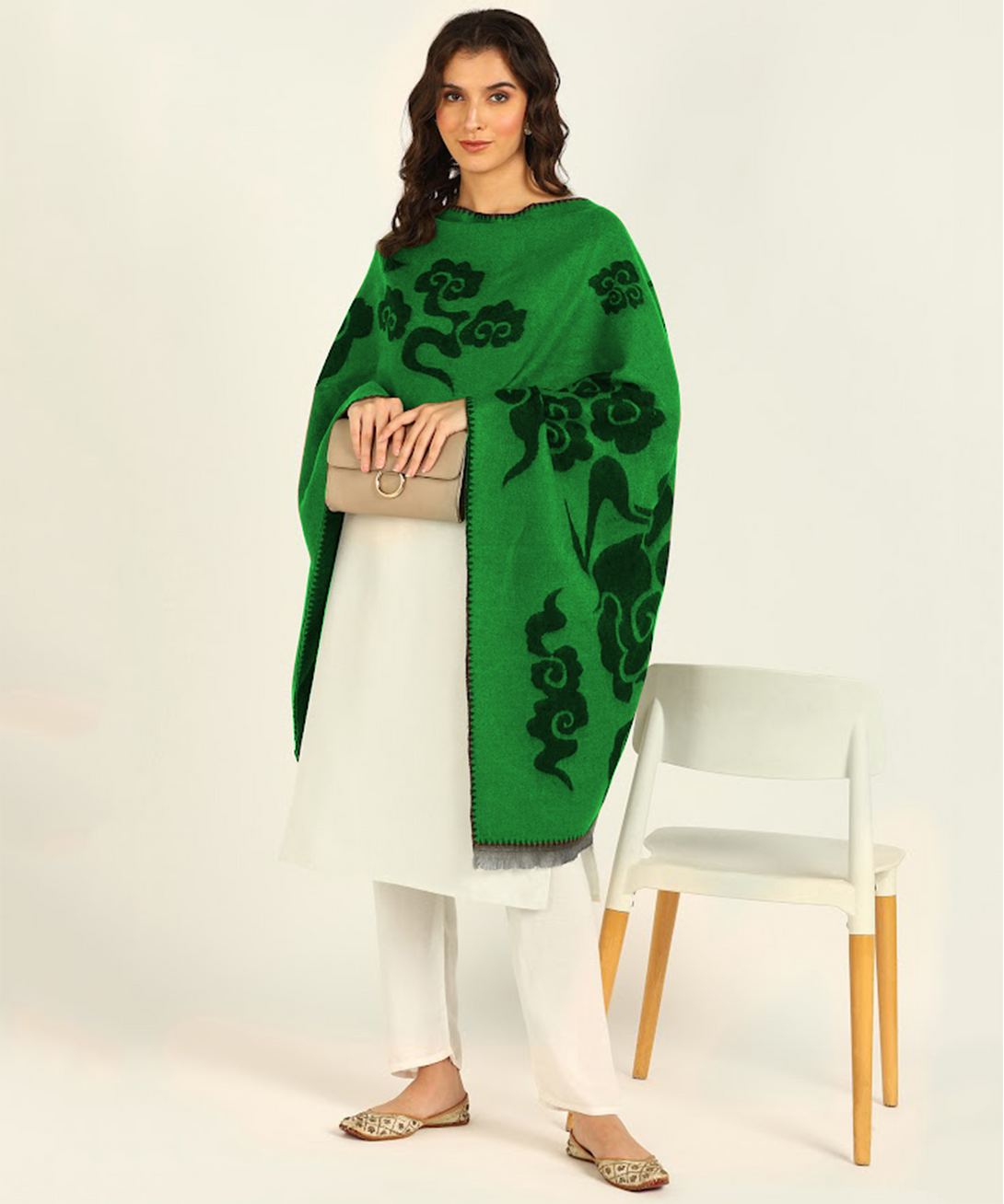 Jayri 100% Soft Woolen Women's Stole Winter Round Stoles, Green