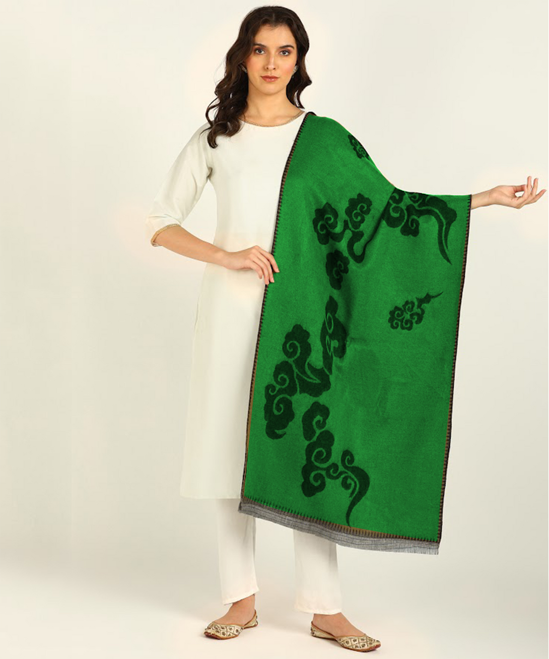 Jayri 100% Soft Woolen Women's Stole Winter Round Stoles, Green