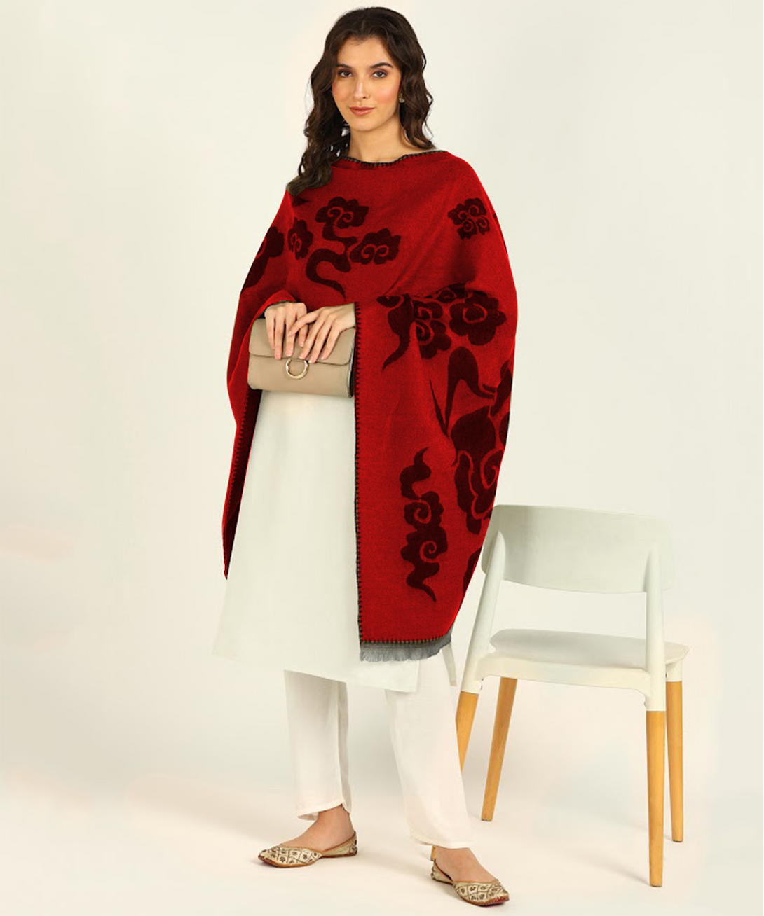 Jayri 100% Soft Woolen Women's Stole Winter Round Stoles, Red