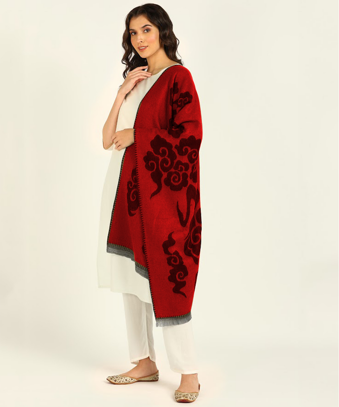 Jayri 100% Soft Woolen Women's Stole Winter Round Stoles, Red