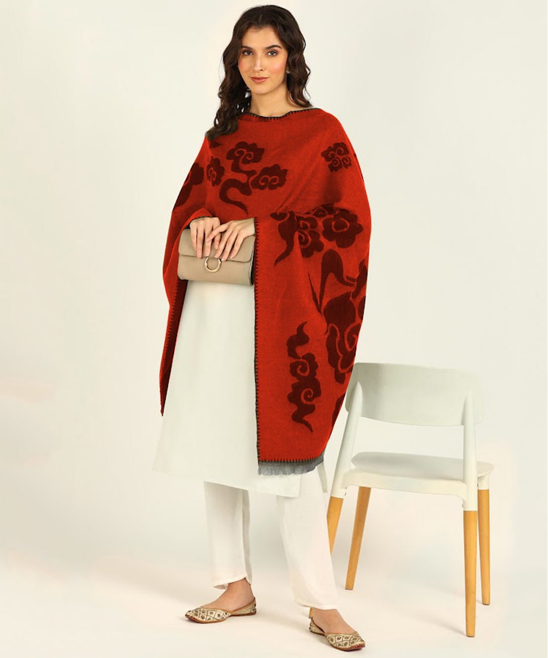 Jayri 100% Soft Woolen Women's Stole Winter Round Stoles, Red