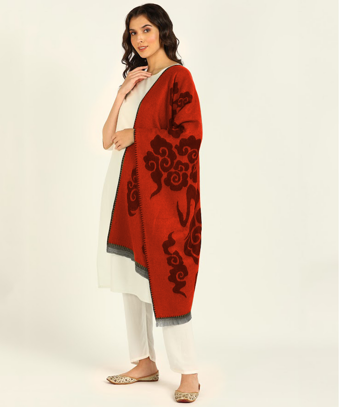 Jayri 100% Soft Woolen Women's Stole Winter Round Stoles, Red